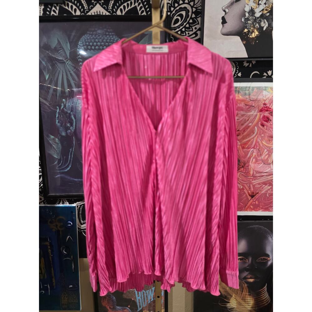 70s Style Showpo Woman's Pink Ruffle Boho Long Sleeve Top Oversized Fit Size 6